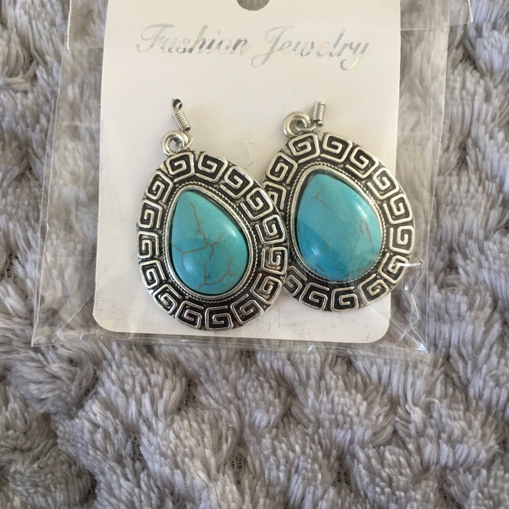 Tibetan Silver Turquoise Hook Drop Earrings